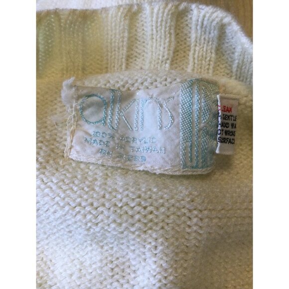 Vintage Womens Sweater Acrylic Ribbed Button Front Knit Cardigan Beige Small - Picture 5 of 7